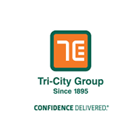 A green, orange, and white logo for the Tri-City Group.