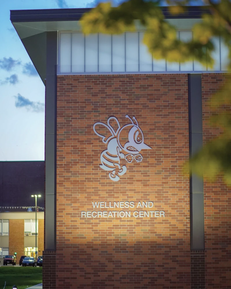 Exterior of the Wellness and Recreation Center at St Ambrose University.